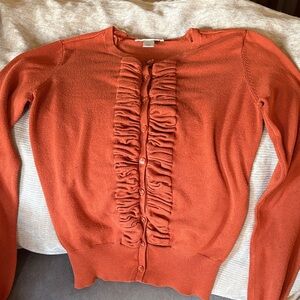 Christopher & Banks Orange Ruffled Cardigan